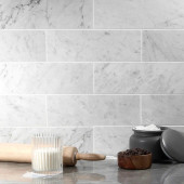 Carrara White 4" X 12" Polished Stone Tile Room Scene