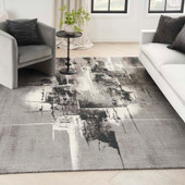 Nourison Twilight TWI30 Grey Ivory Black Area Rug Room Scene