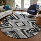 Dalyn Portico PO5 Black Area Round Rug Room Scene