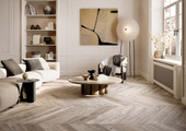 Chevron Soft Greige 6" X 33.5" Porcelain XL Tile Room Scene
