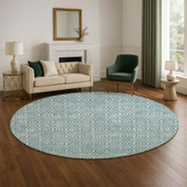 Dalyn The Reserve TR12 Turquoise Area Rug Round Room Scene