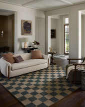 Madi MDX-04 Taupe Navy Area Rug Room Scene - Brigette Romanek x Loloi