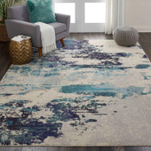 Nourison Celestial CES02 Ivory Teal Blue Area Rug Room Scene Nourison Celestial CES02 Ivory Teal Blue Area Rug Room Scene