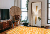Momeni Baja BAJ-3 Links Yellow Area Rug Room Scene Momeni Baja BAJ-3 Links Yellow Area Rug Room Scene