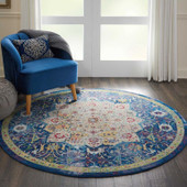 Nourison Ankara Global ANR03 Blue Round Area Rug Room Scene Nourison Ankara Global ANR03 Blue Round Area Rug Room Scene
