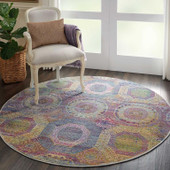 Nourison Ankara Global ANR05 Multicolor Round Area Rug Room Scene Nourison Ankara Global ANR05 Multicolor Round Area Rug Room Scene