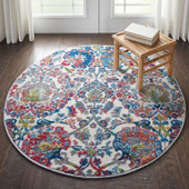 Nourison Ankara Global ANR06 Ivory/Blue Round Area Rug Room Scene Nourison Ankara Global ANR06 Ivory/Blue Round Area Rug Room Scene