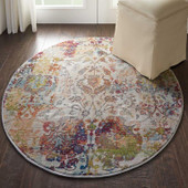 Nourison Ankara Global ANR06 Ivory/Orange Round Area Rug Room Scene Nourison Ankara Global ANR06 Ivory/Orange Round Area Rug Room Scene