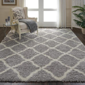 Nourison Luxe Shag LXS02 Grey/Ivory Area Rug Room Scene Nourison Luxe Shag LXS02 Grey/Ivory Area Rug Room Scene