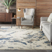 Nourison Silky Textures SLY03 Blue/Ivory/Grey Area Rug Room Scene Nourison Silky Textures SLY03 Blue/Ivory/Grey Area Rug Room Scene