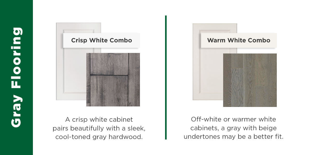 gray flooring with white cabinets