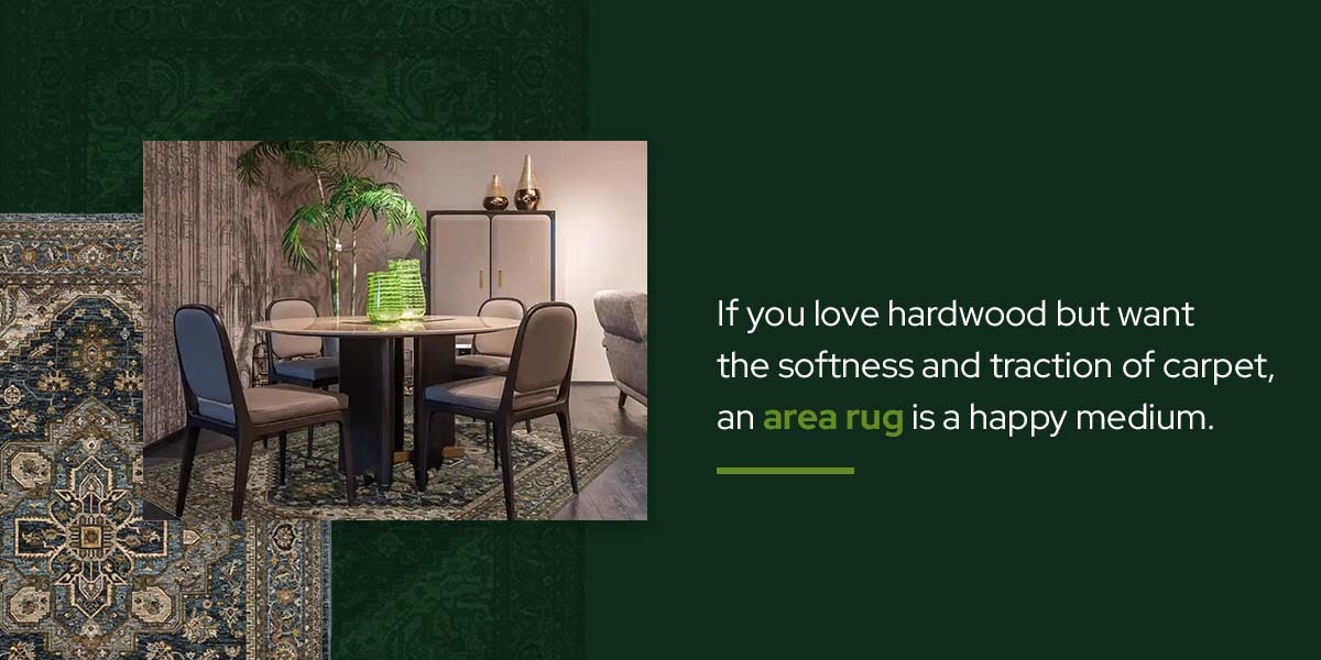 soft area rug in dining room