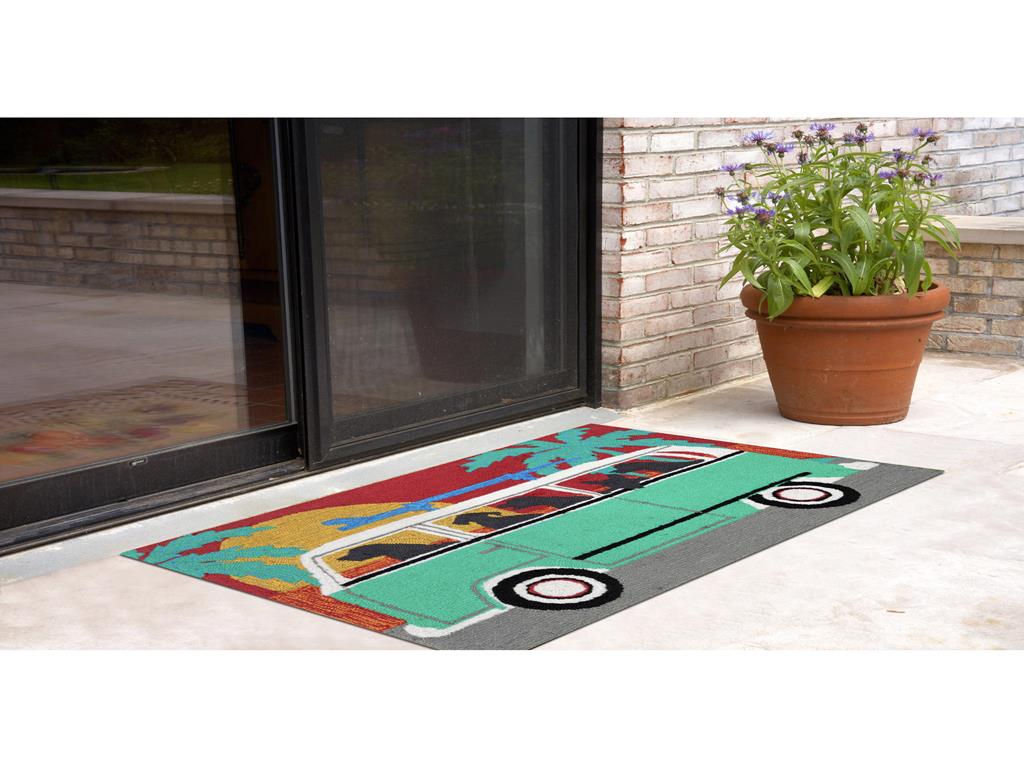 Liora Manne Frontporch 1475-04 Beach Trip Turquoise Area Rug Room Scene
