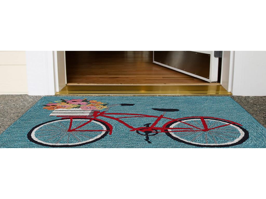 Liora Manne Frontporch 4434/03 Bike Ride Blue Area Rug Room Scene