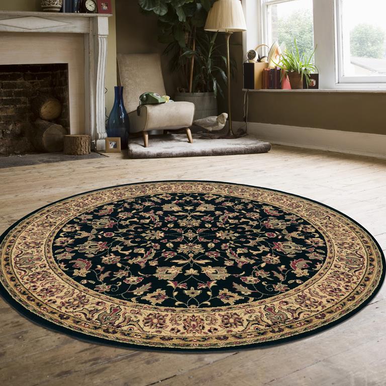 Radici Castello 953 Black Round Area Rug Room Scene