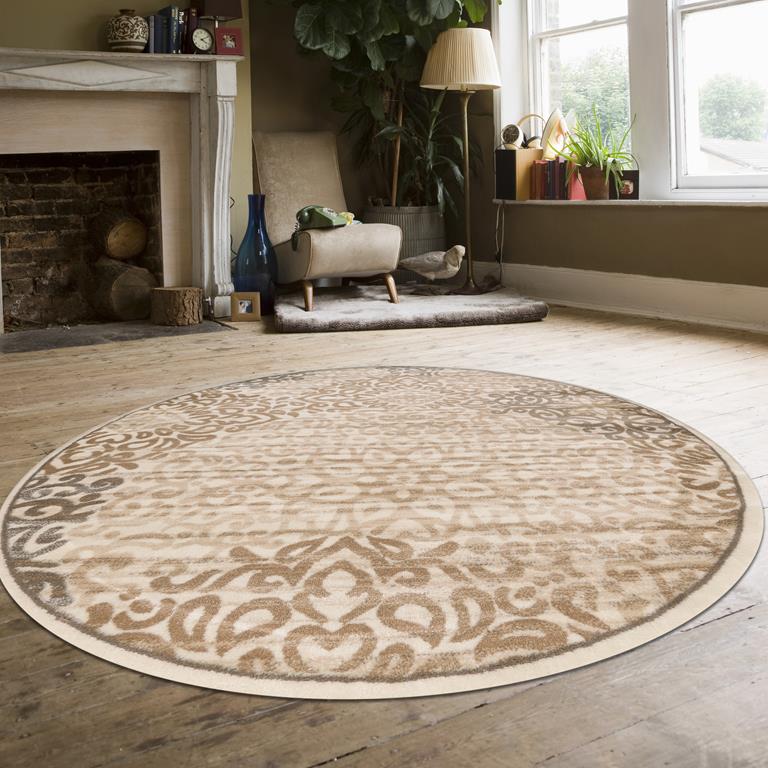 Radici Pisa 3471 Bone Round Area Rug Room Scene