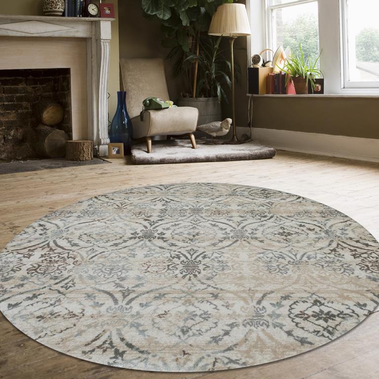 Radici Pisa 3746 Bone Round Area Rug Room Scene