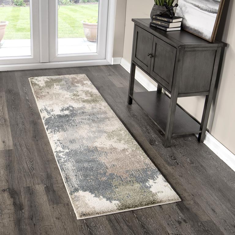 Palmetto Living Mystical 7014 Dreamy Muted Blue Runner Area Rug Room Scene