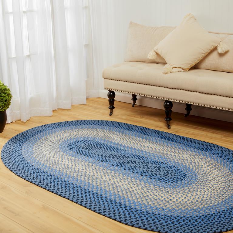 Rhody Rug Twin River TR12 Blue Multi Oval Area Rug Room Scene Rug