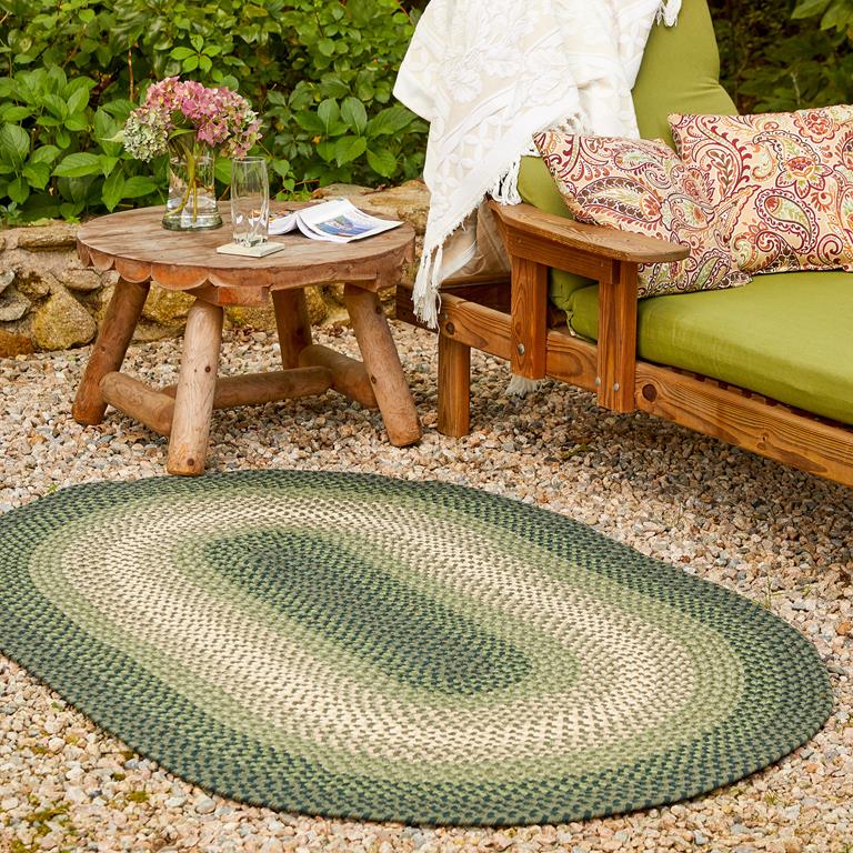 Rhody Rug Twin River TR22 Green Multi Oval Area Rug Outdoors