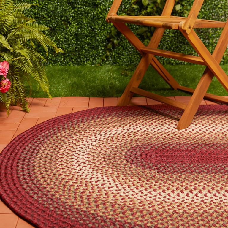 Rhody Rug Twin River TR42 Red Multi Oval Area Rug Outdoors