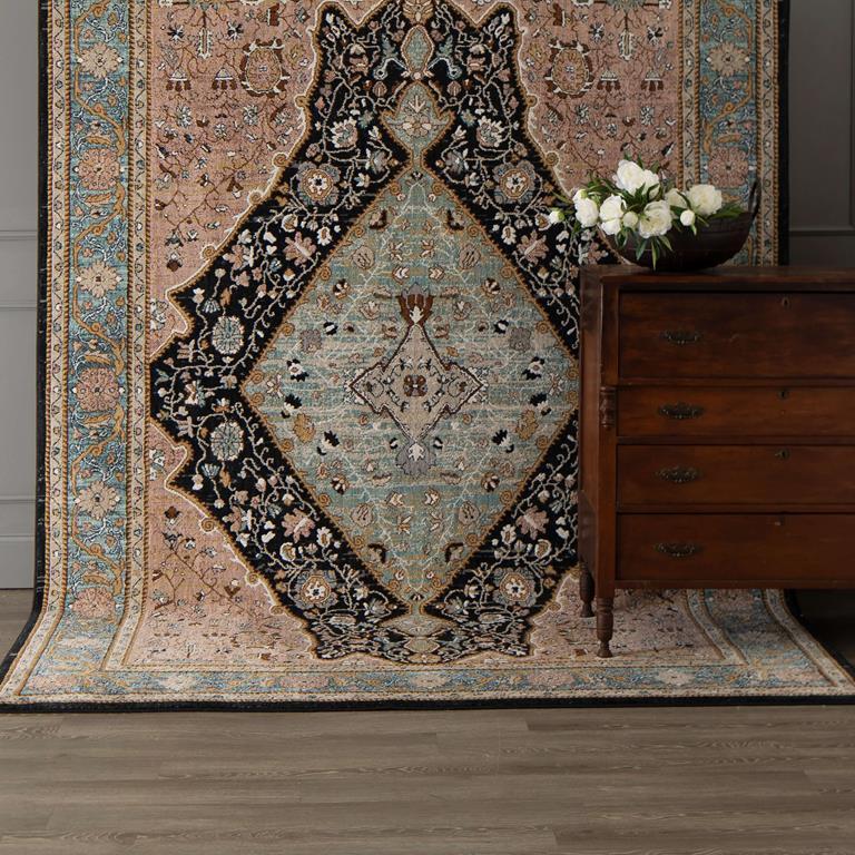 Karastan Zephyr 92124-60129 Bidjar Robins Egg Area Rug Lifestyle Scene