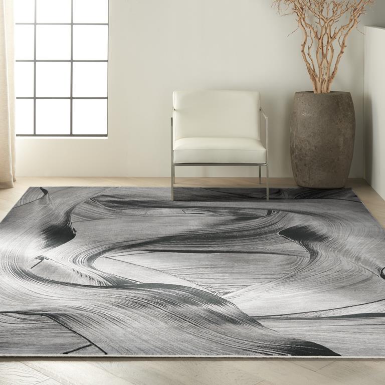 Calvin Klein Balian CK53 Grey Black Area Rug Room Scene