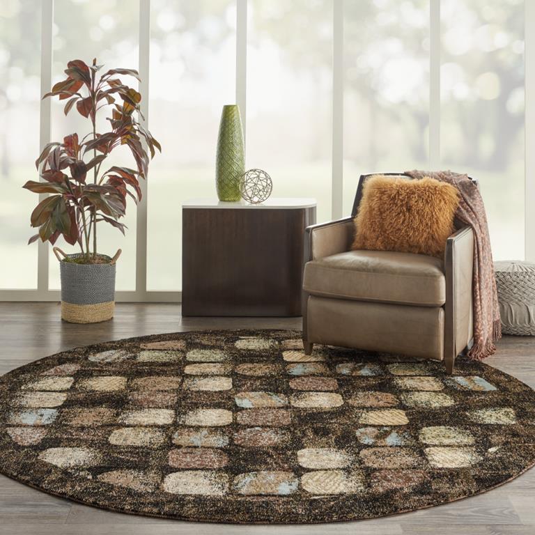 Nourison Modesto MDS01 Charcoal Round Area Rug Room Scene