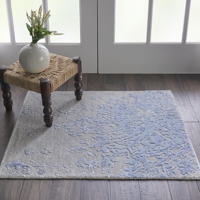 Nourison Silk Shadows SHA18 Grey Blue Scatter Area Rug Room Scene