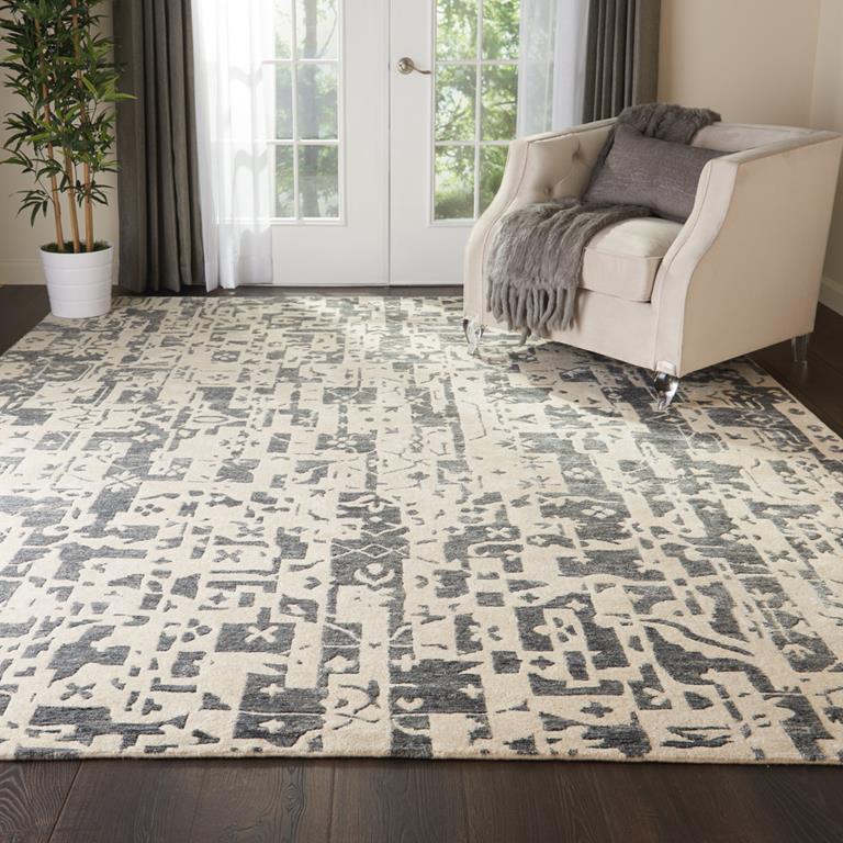 Nourison Silk Shadows SHA19 Ivory Grey Area Rug Room Scene