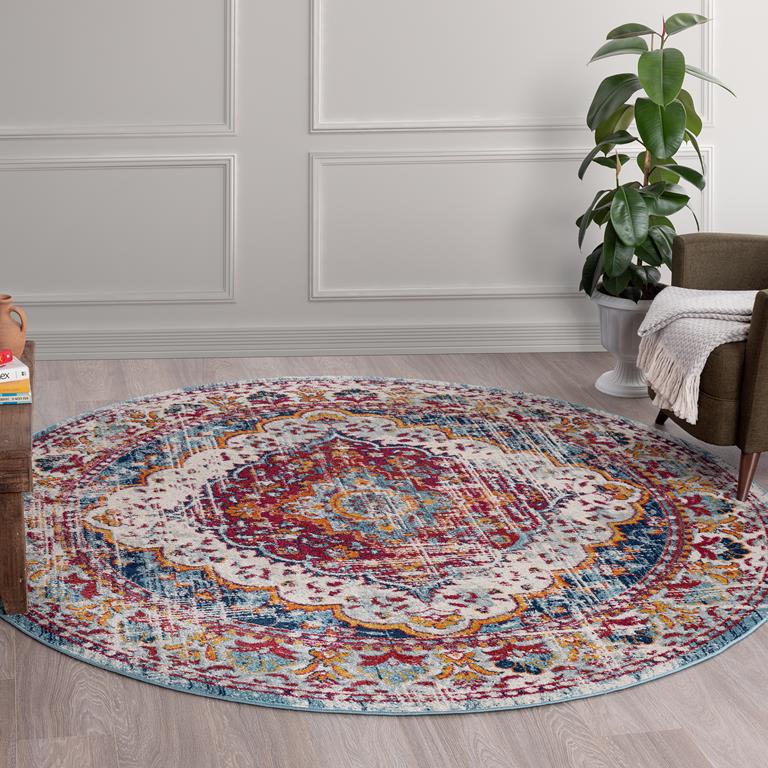 Tayse Diamond Britney DIA1302 Blue Round Area Rug Room Scene