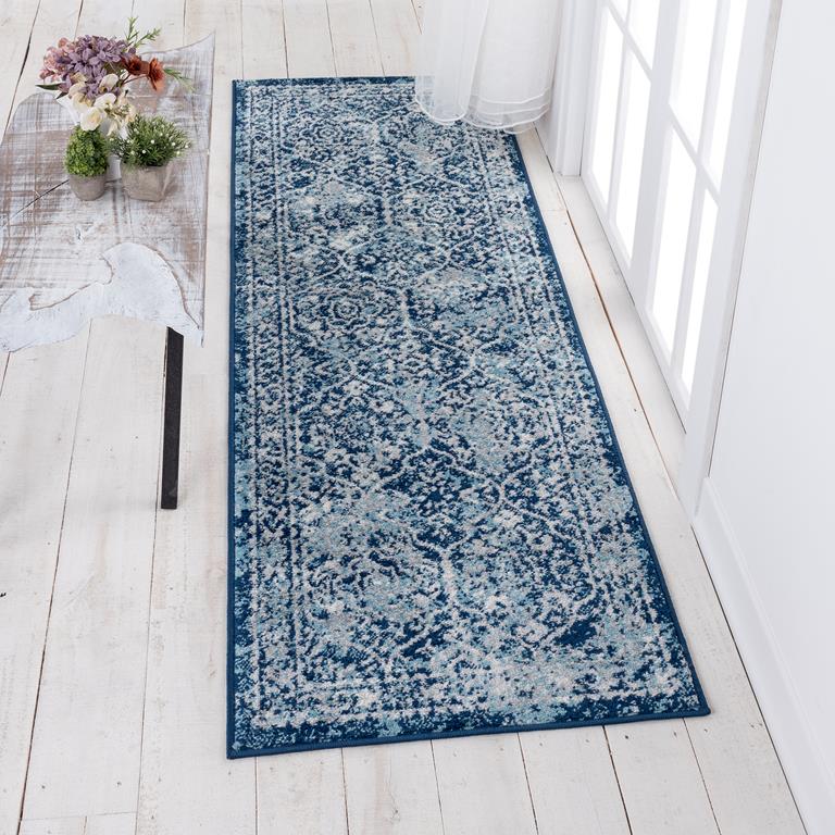 Tayse Diamond Tiera DIA1201 Blue Runner Area Rug Room Scene