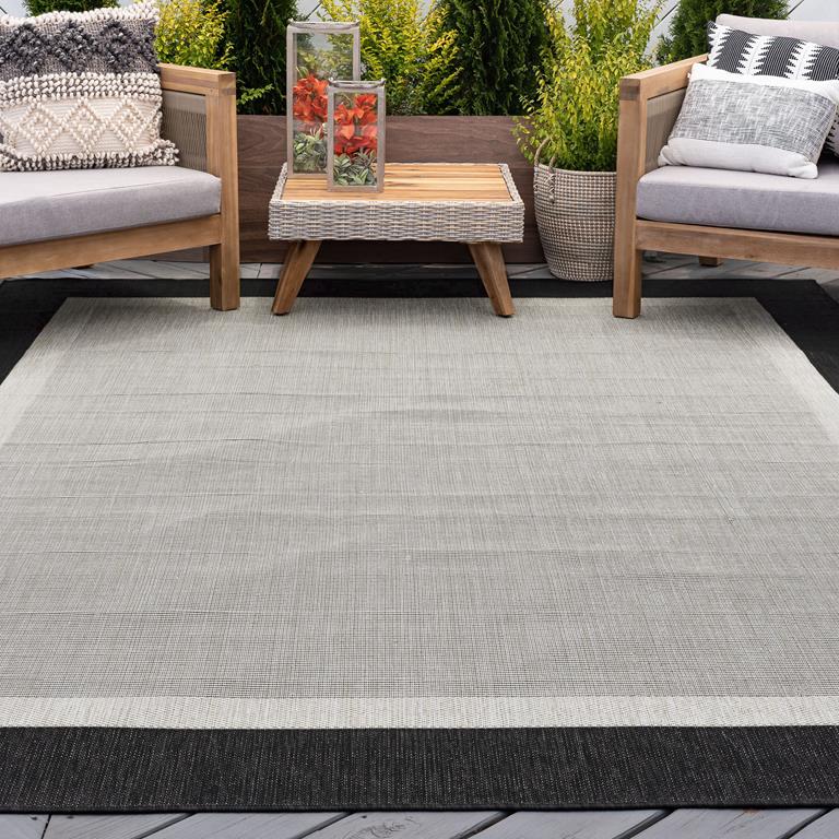 Tayse Eco Dania ECO1200 Black Area Rug Patio Scene