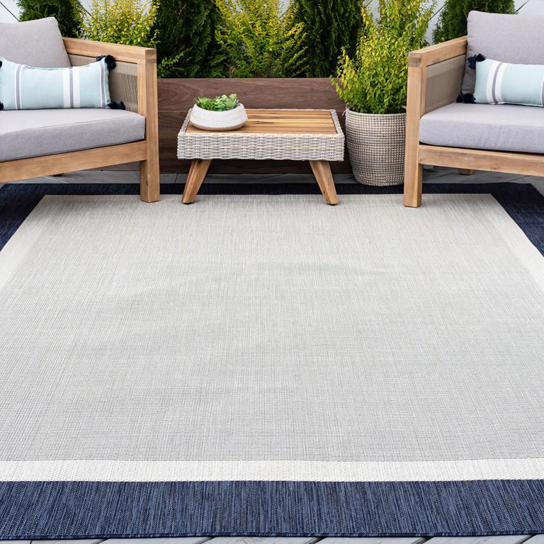 Tayse Eco Dania ECO1205 Navy Area Rug Patio Scene