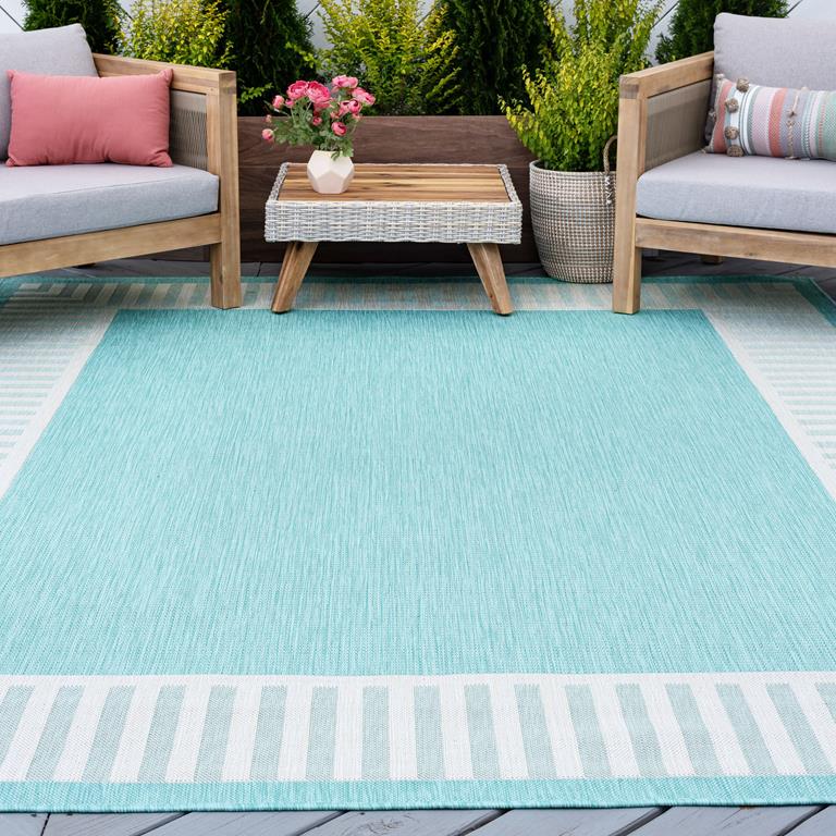 Tayse Eco Elgin ECO1106 Aqua Area Rug Patio Scene