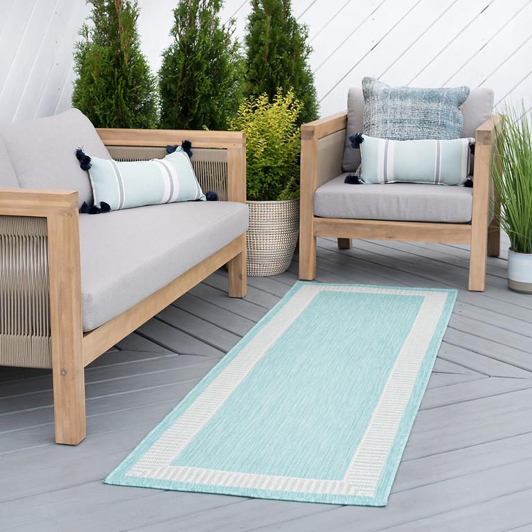 Tayse Eco Elgin ECO1106 Aqua Runner Area Rug Patio Scene