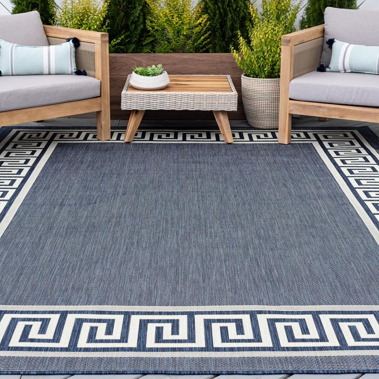 Tayse Eco Giovanna ECO1005 Navy Area Rug Patio Scene