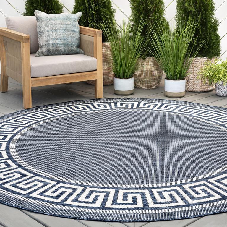 Tayse Eco Giovanna ECO1005 Navy Round Area Rug Patio Scene