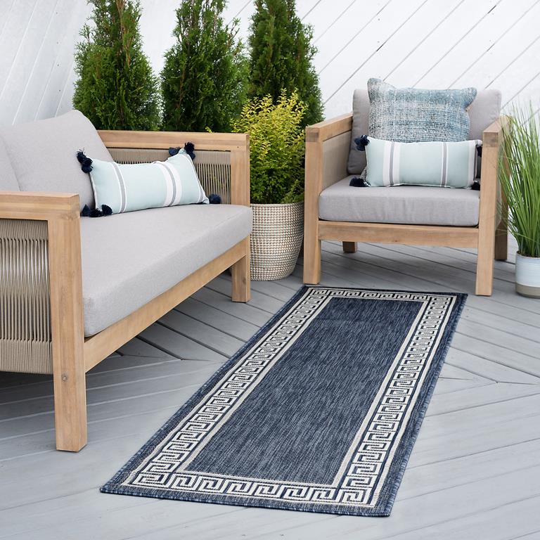 Tayse Eco Giovanna ECO1005 Navy Runner Area Rug Patio Scene