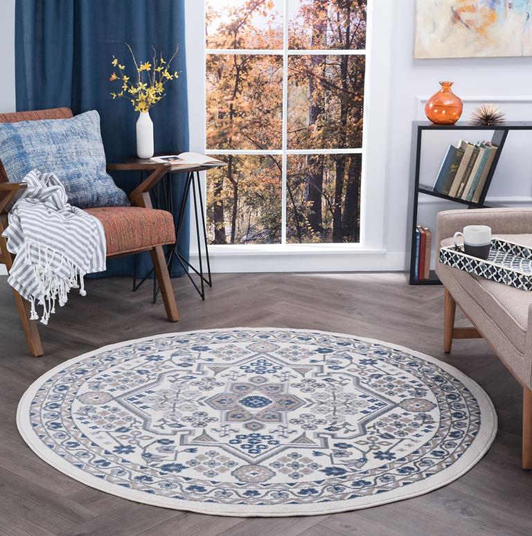 Tayse Hampton Logan HMP4017 Cream Round Area Rug Room Scene