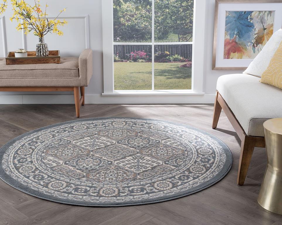 Tayse Hampton Oxnard HMP4209 Gray Round Area Rug Room Scene