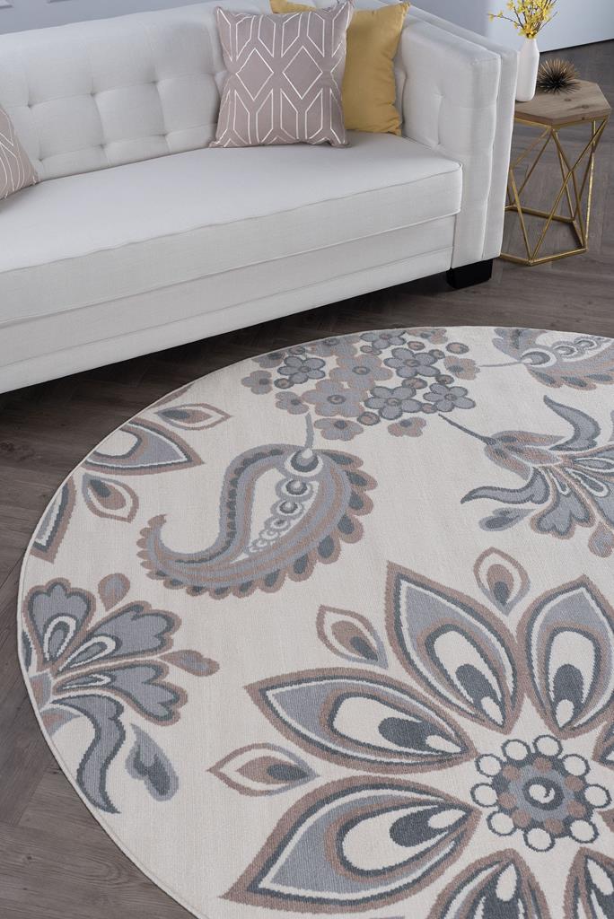 Tayse Hampton Matilda HMP4317 Cream Round Area Rug Room Scene