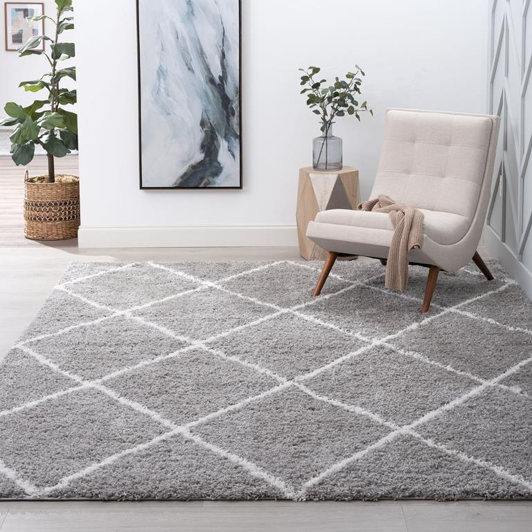 Tayse Jersey Shag Mira JRS1102 Silver Area Rug Room Scene