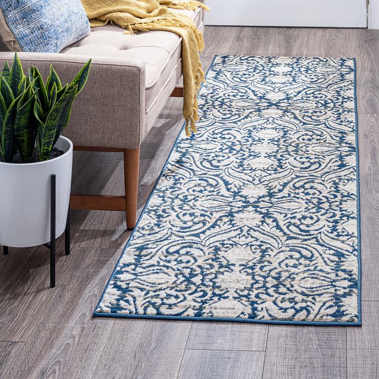 Tayse Madison Selena MDN4507 Dark Blue Runner Area Rug Room Scene