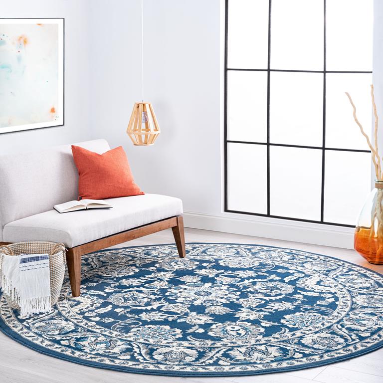 Tayse Madison Shiloh MDN4707 Dark Blue Round Area Rug Room Scene