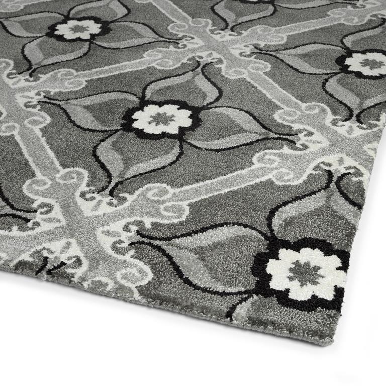 Peranakan Tile HPT01-75 Grey Area Rug Corner Angle