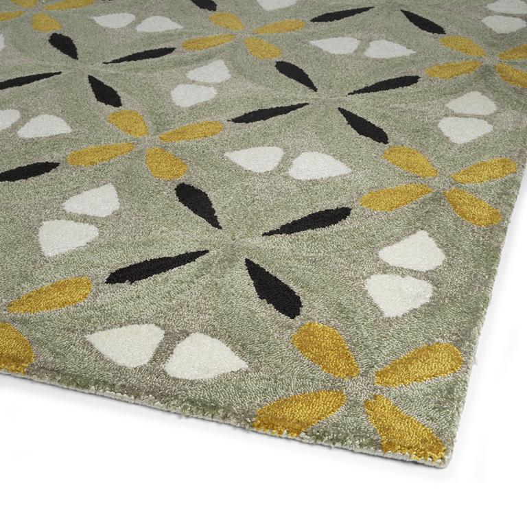 Peranakan Tile HPT02-59 Sage Area Rug Corner Angle