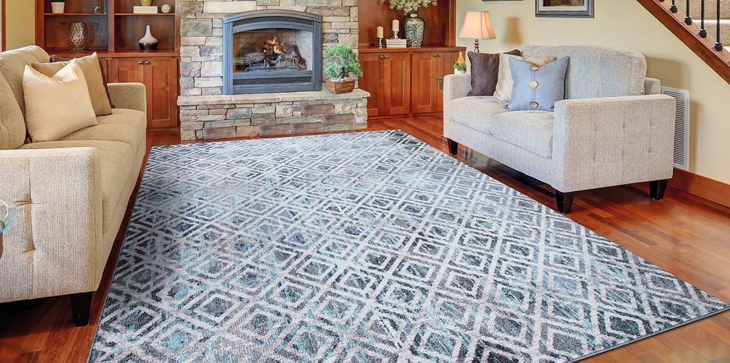 Concord Global Trading Vintage 7244 Diamonds Blue Area Rug Room Scene