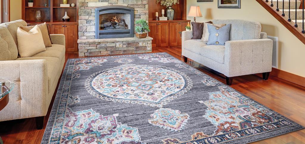 Concord Global Trading Vintage 7276 Vintage Oushak Gray Area Rug Room Scene