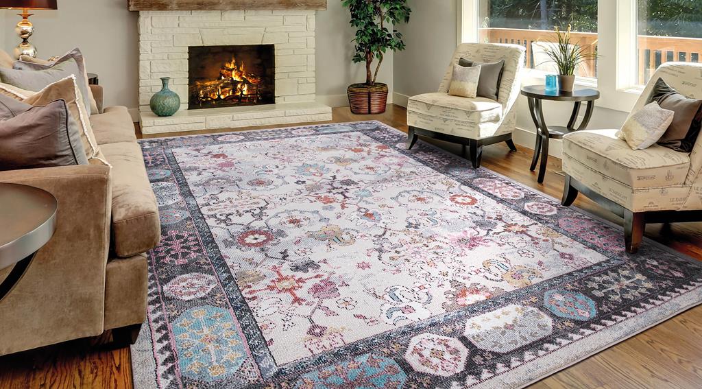 Concord Global Trading Vintage 7336 Angora Gray Area Rug Room Scene 3